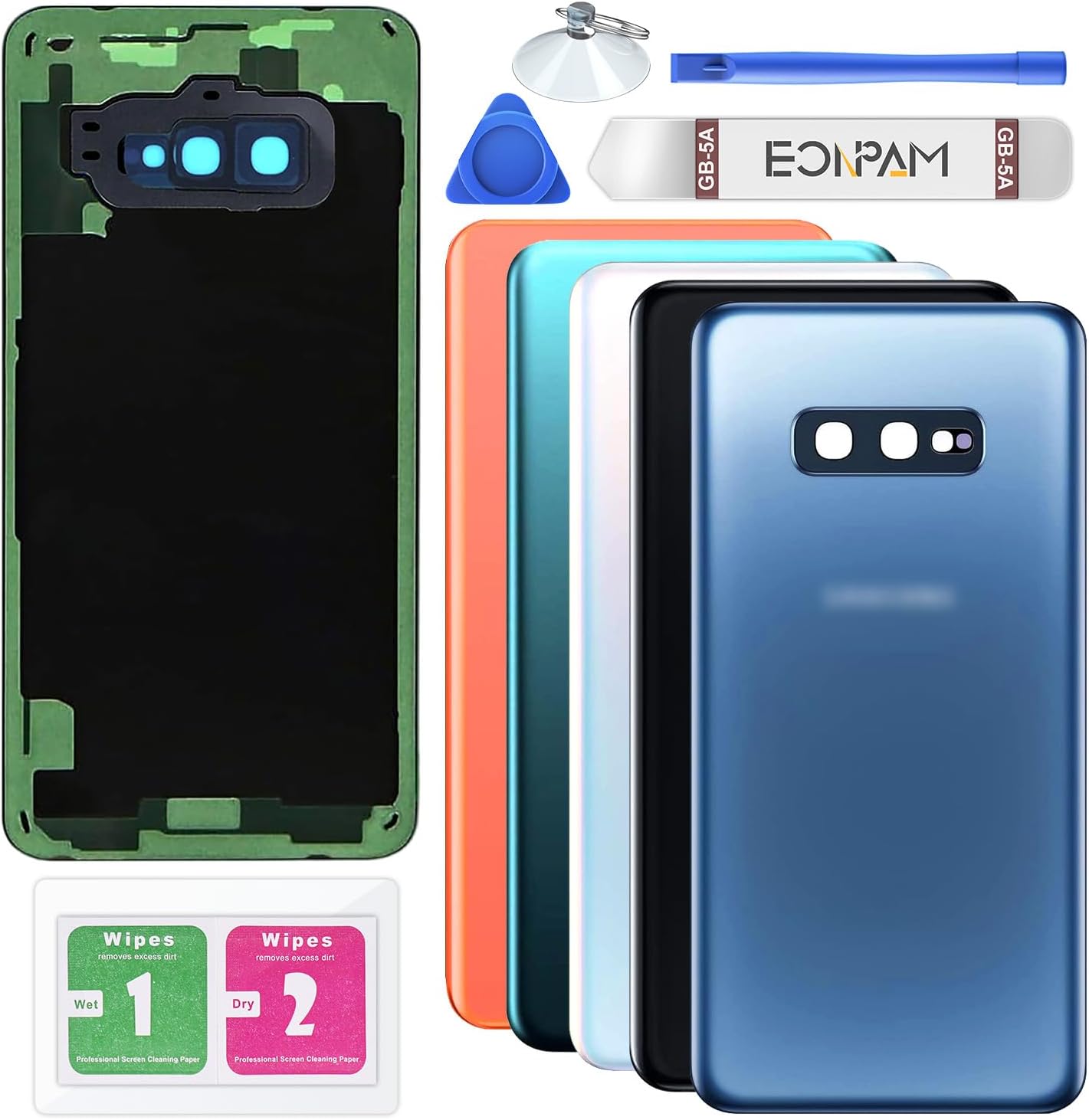 Back Glass Replacement for Samsung Galaxy S10e SM-G970 Back Cover Rear Housing with Camera Lens + Repair Tool Kit Genuine Rear Glass (Blue)