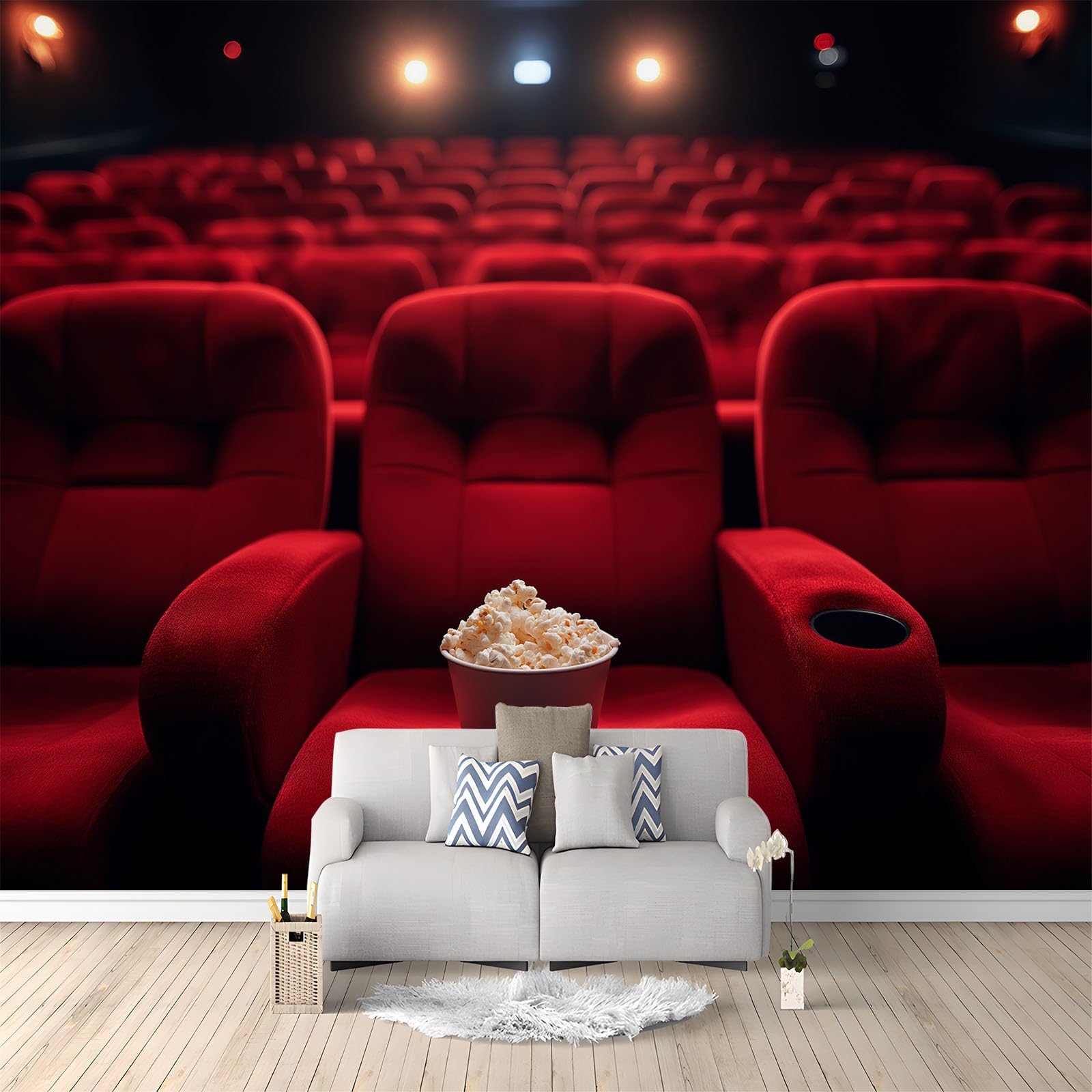 Papier peint intissé panoramique cinéma rouge 350x256 cm pour créer un salon home-cinéma unique