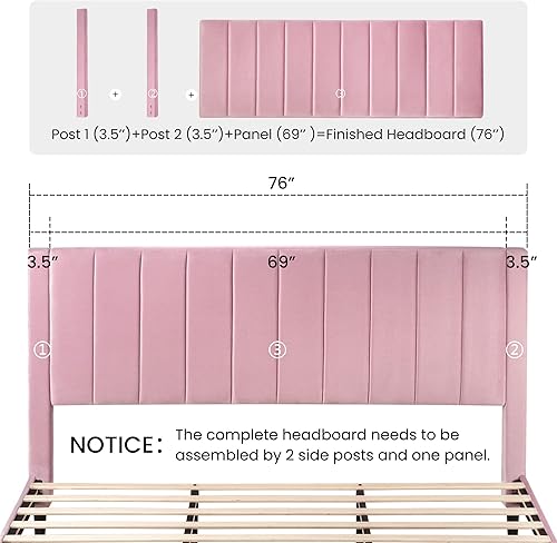 Miniatura 105 de SHA CERLIN Marco de cama matrimonial/plataforma tapizada de terciopelo con cabecero, soporte de listones de madera resistente, base de colchón, no