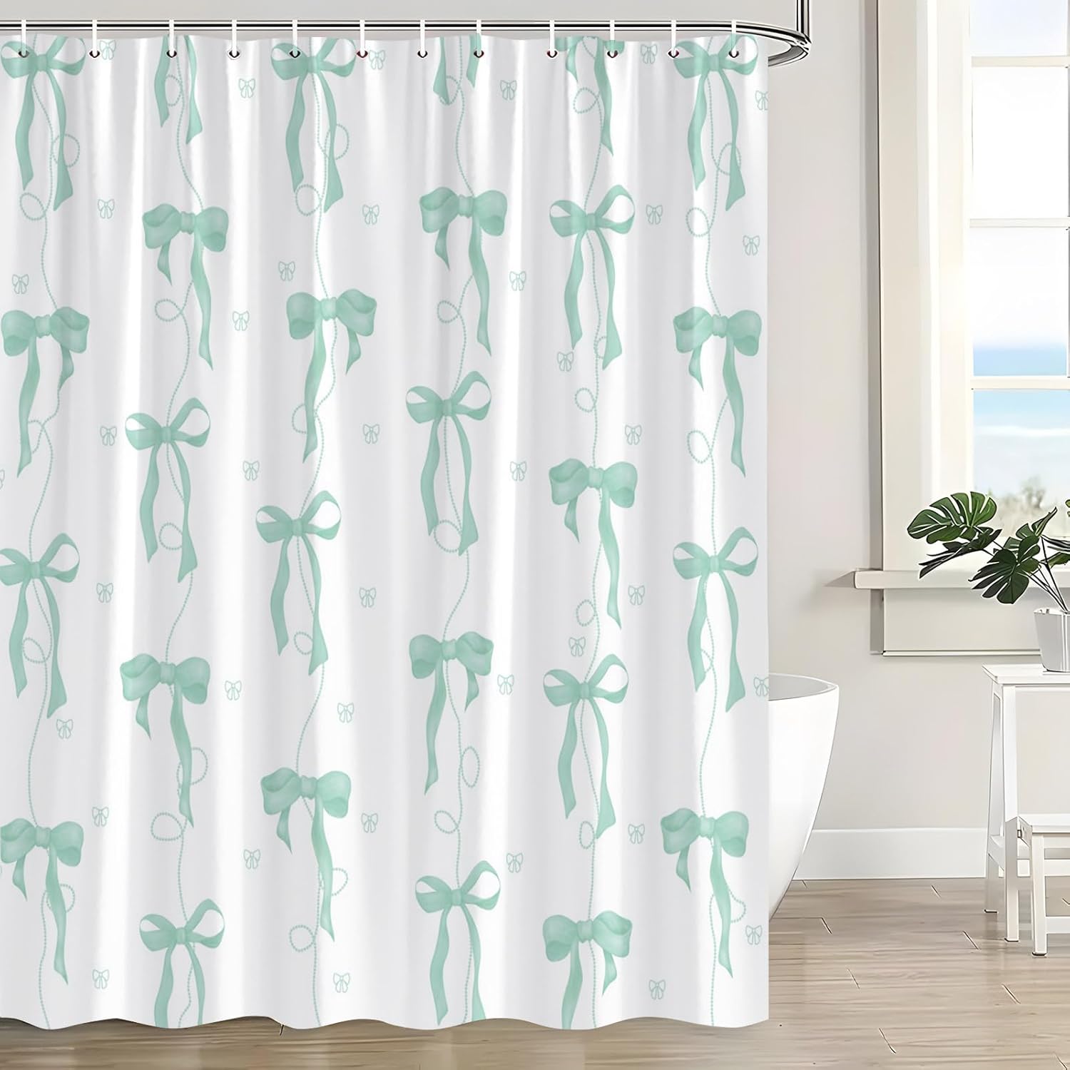 Cute Bow Shower Curtain Orange Aesthetic Bowknot Modern Minimalist White Romantic Bathroom Decor Pretty Polyester Fabric Bath Curtain 70 x 83 Inch