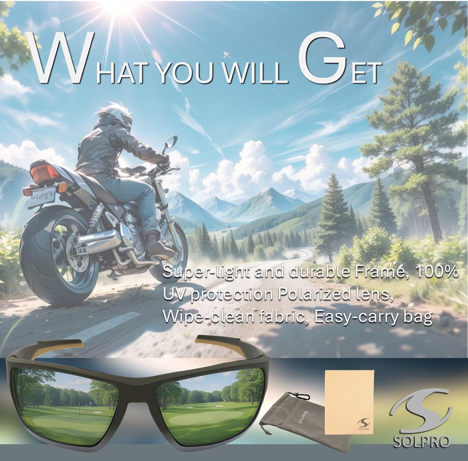 Polarized Riding Sunglasses Foam Padded Wraparound Fit Men Women Motorcycle Driving Running Cycling Fishing