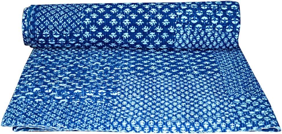 Indian Cotton Kantha Quilt Throw Blanket Bedspread Vintage Throw Gudari Cotton Handmade Kantha Quilt (Indigo Patch)