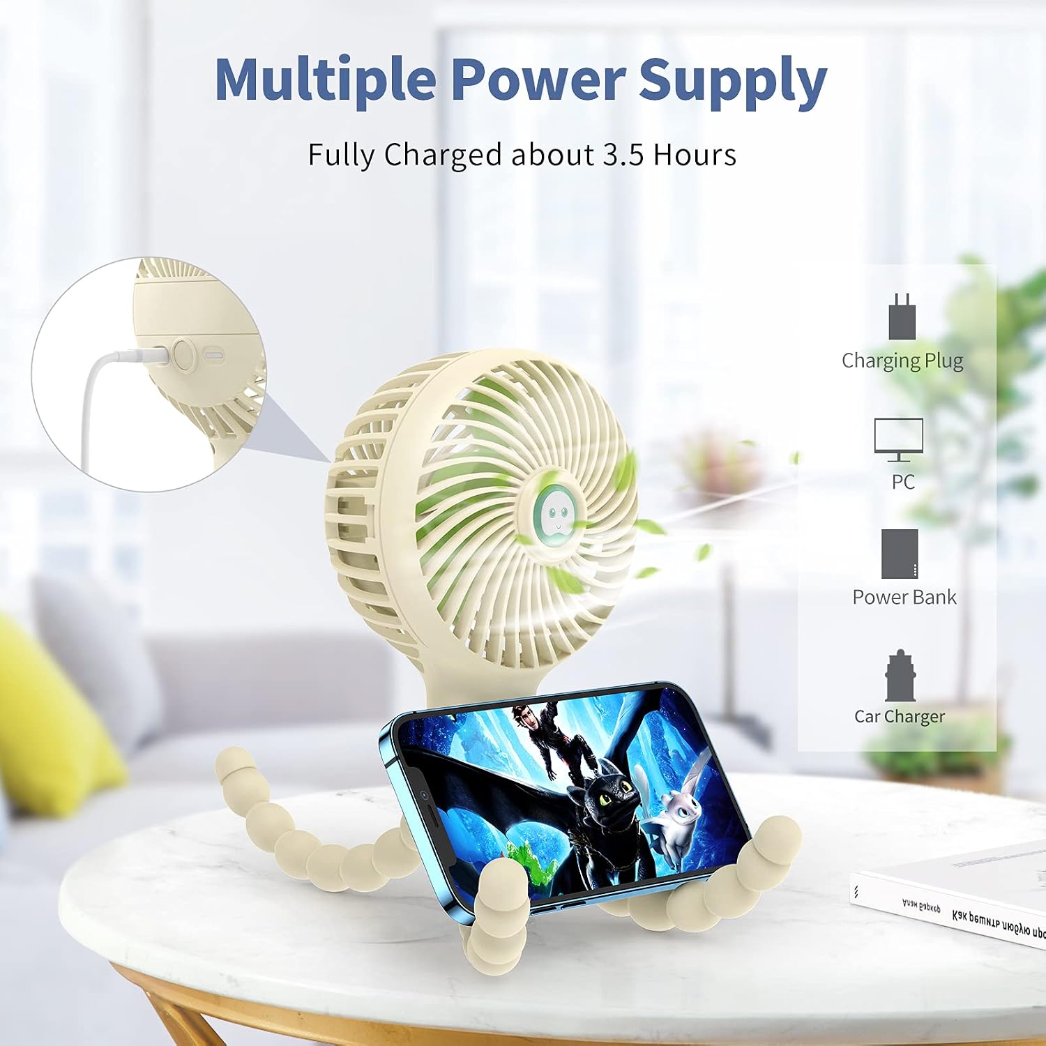 SmartDevil Stroller Fan, 3 Speed Portable Clip on Stroller Fan for Baby, Battery Operated Personal Desk Fan with Flexible Tripod, Mini Handheld Fan for Car Seat, Treadmill, Camping (White)