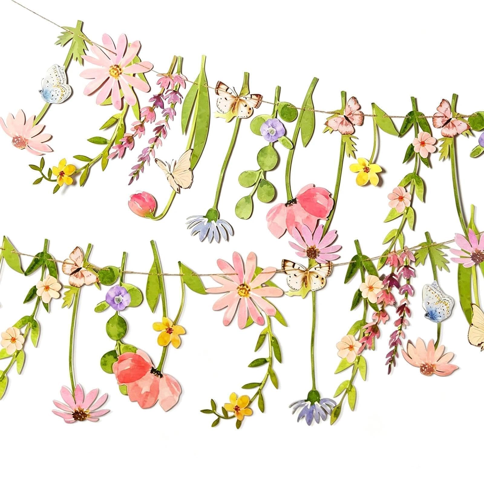 MAIKAOZAI Summer Garden Party Decorations Set –3 Meters Large Paper Flowers Bunting Garland for Outdoor Fence, Patio, Backyard Wedding Wall Hanging Ornaments