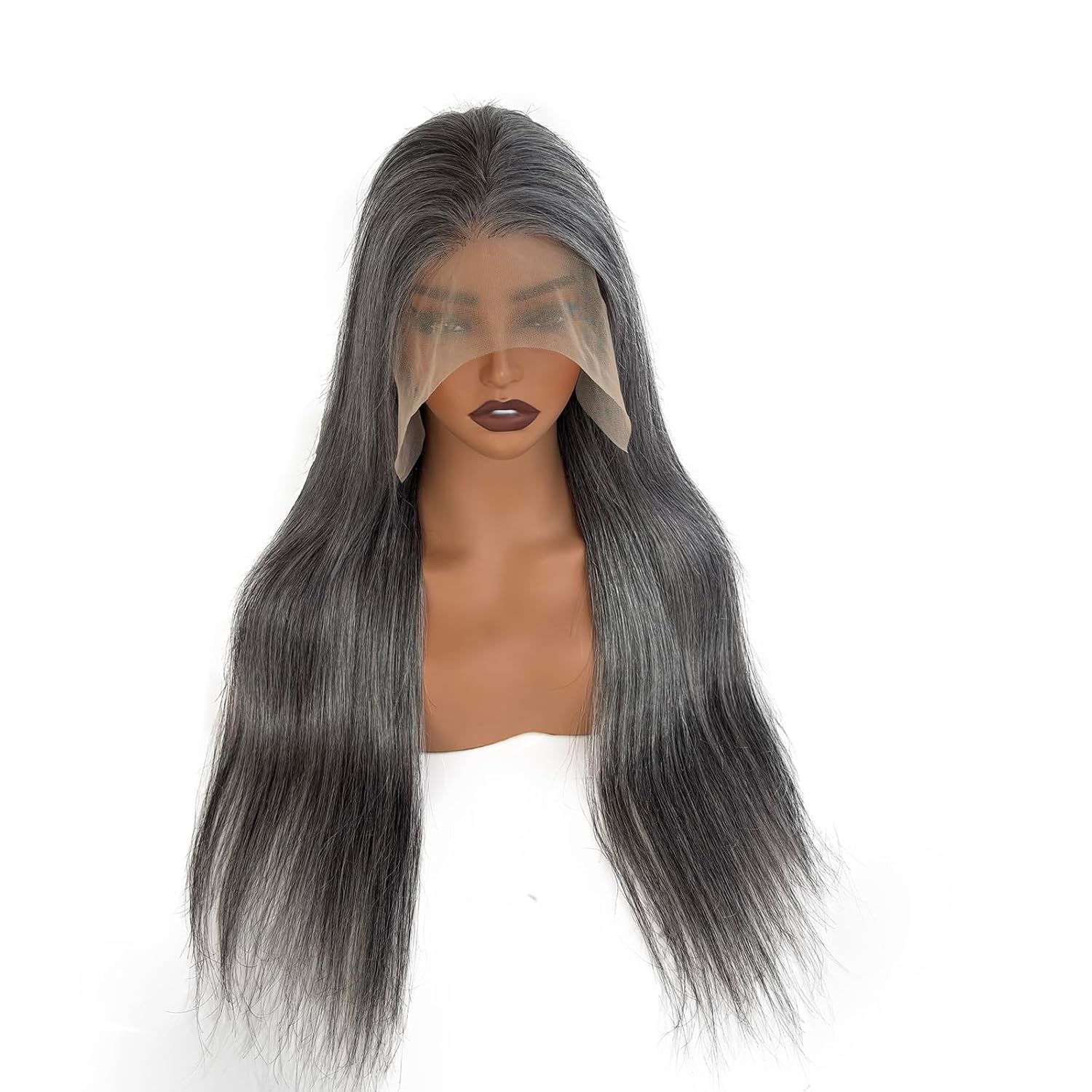 Grey Salt and Pepper Lace Front Wigs Human Hair 24 Inch 180% Density Straight Grey Salt & Pepper Wig Human Hair 13x4 HD Lace Front Wigs Pre Plucked Glueless White Gray Wig with Highlights for Women