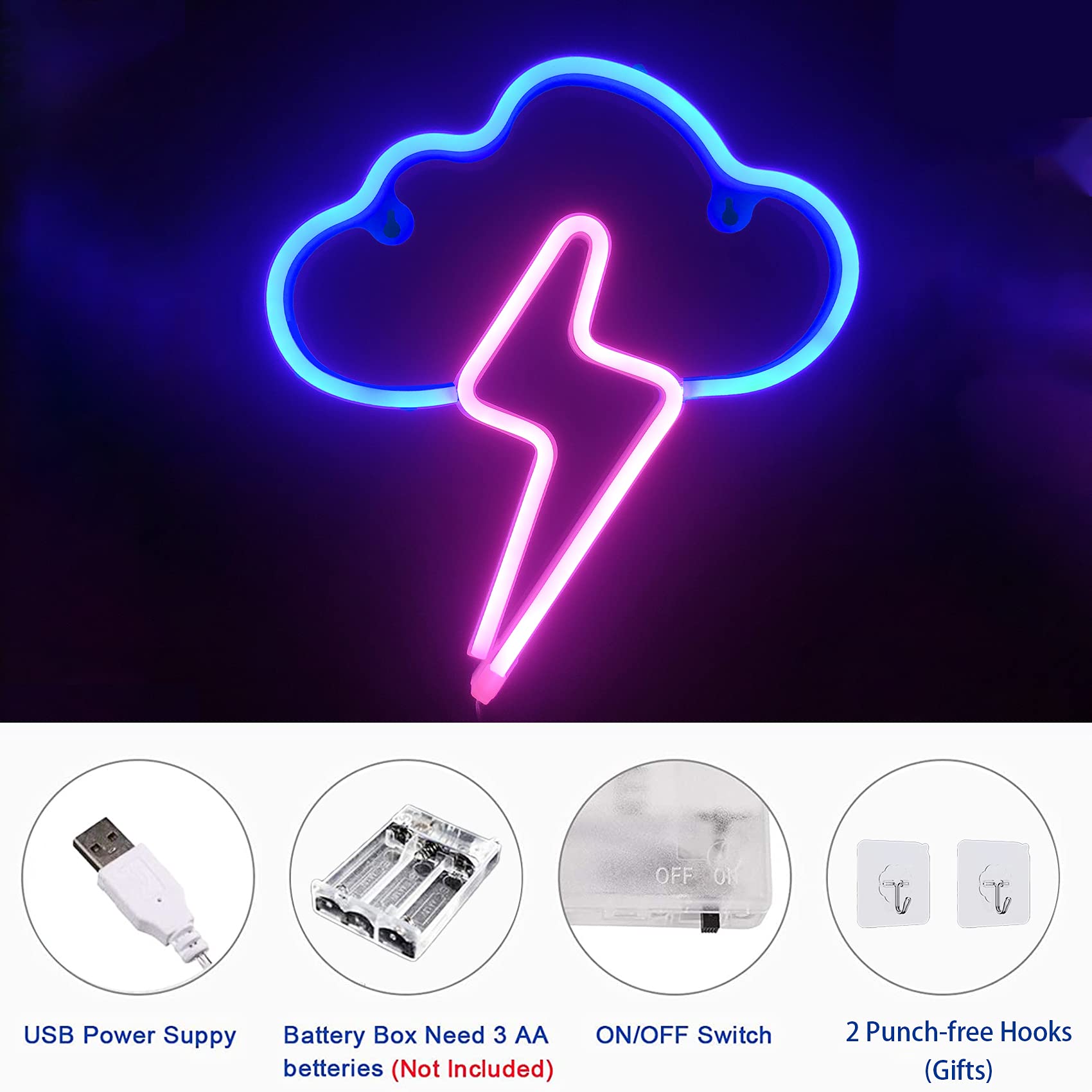 Buy Werfeito Neon Signs Cloud and Lightning Led Neon Light, Battery or