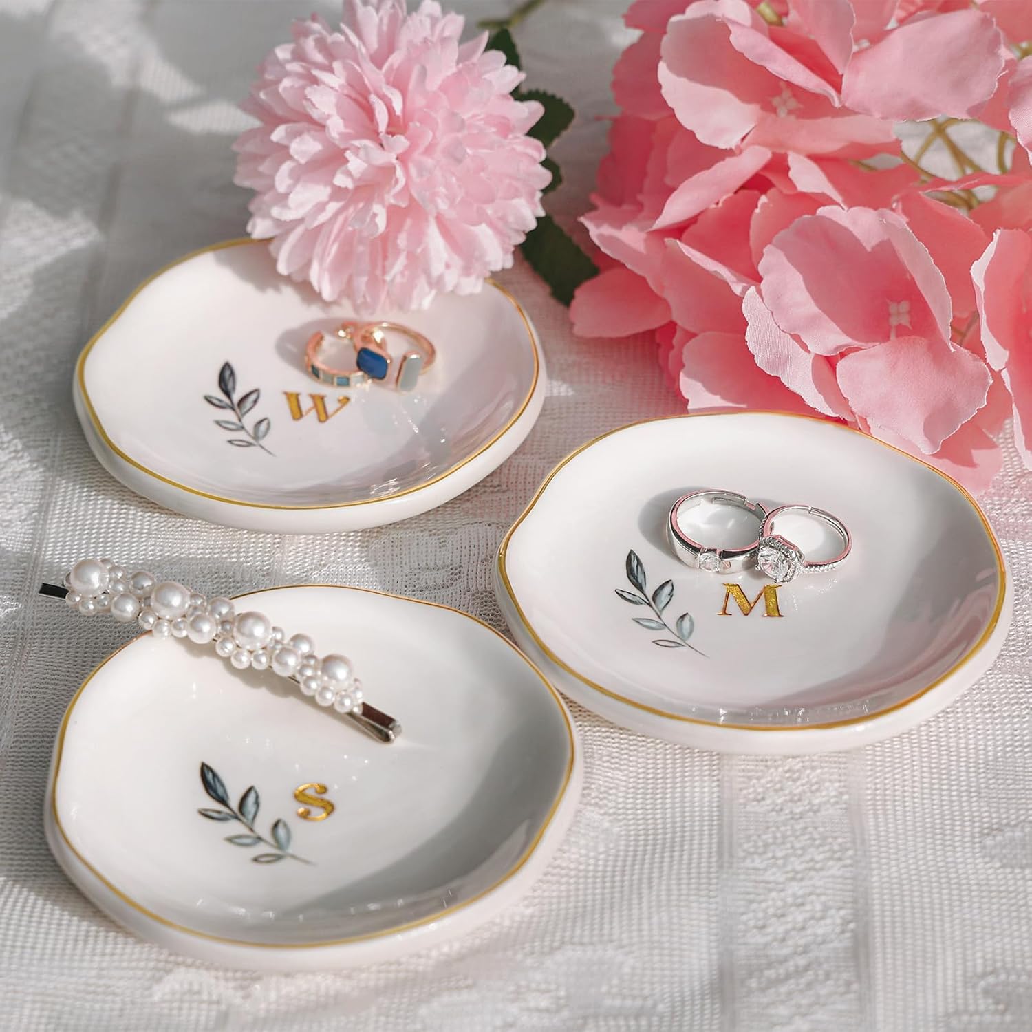 Personalized Ceramic Ring Dish, Initial Jewelry Tray for Rings, Earrings, Necklaces & Bracelets, Gift for Engagements, Birthdays, Holidays, Mom, Sister, Bridesmaid, Bride-to-Be, 4" Ring Plate - Image 2