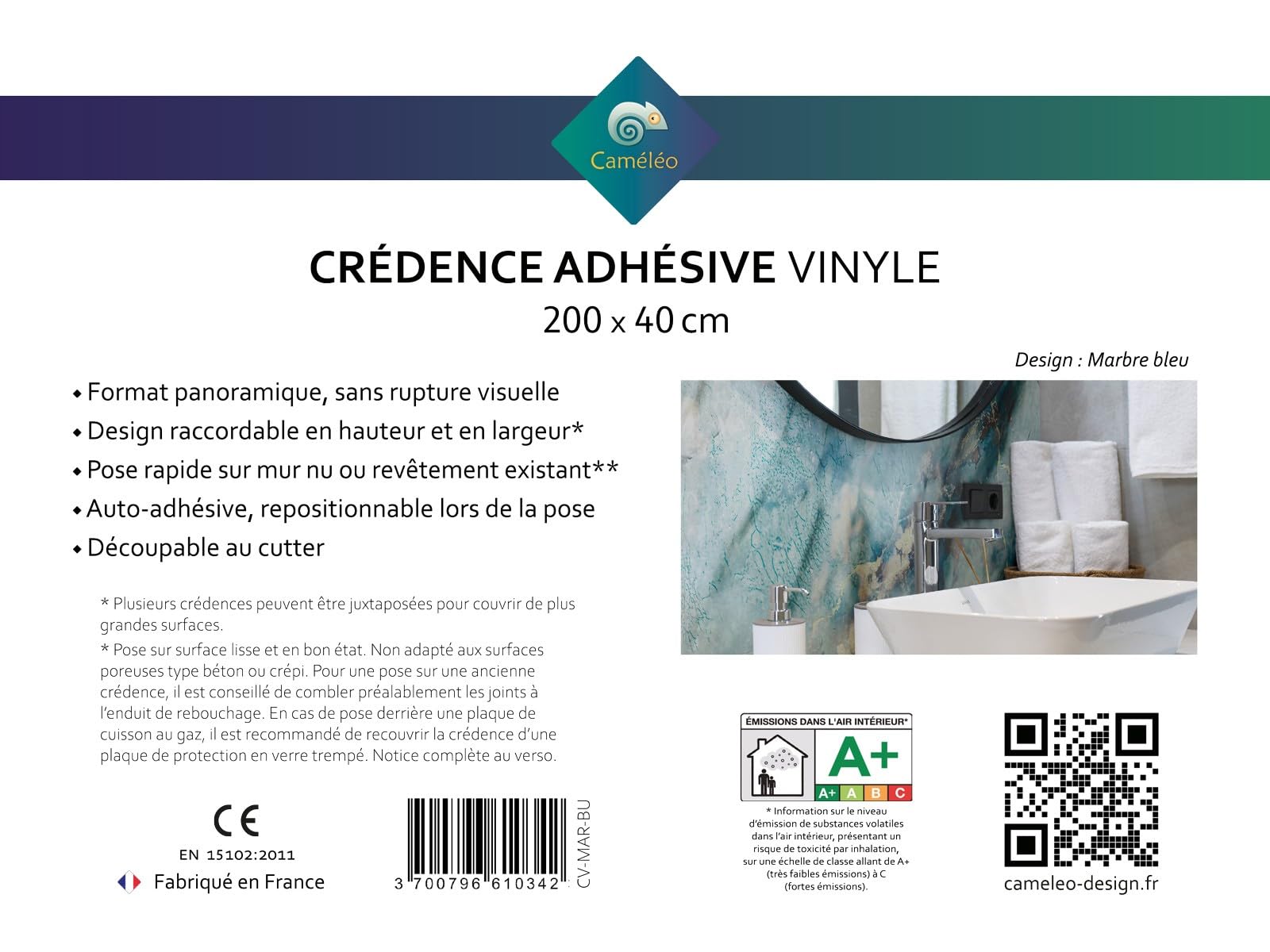 Cameleo Küchenrückwand Selbstklebend – Marmoroptik, 200x40 Cm, Wasserfest, Aus Vinyl, Auch Für Möbel