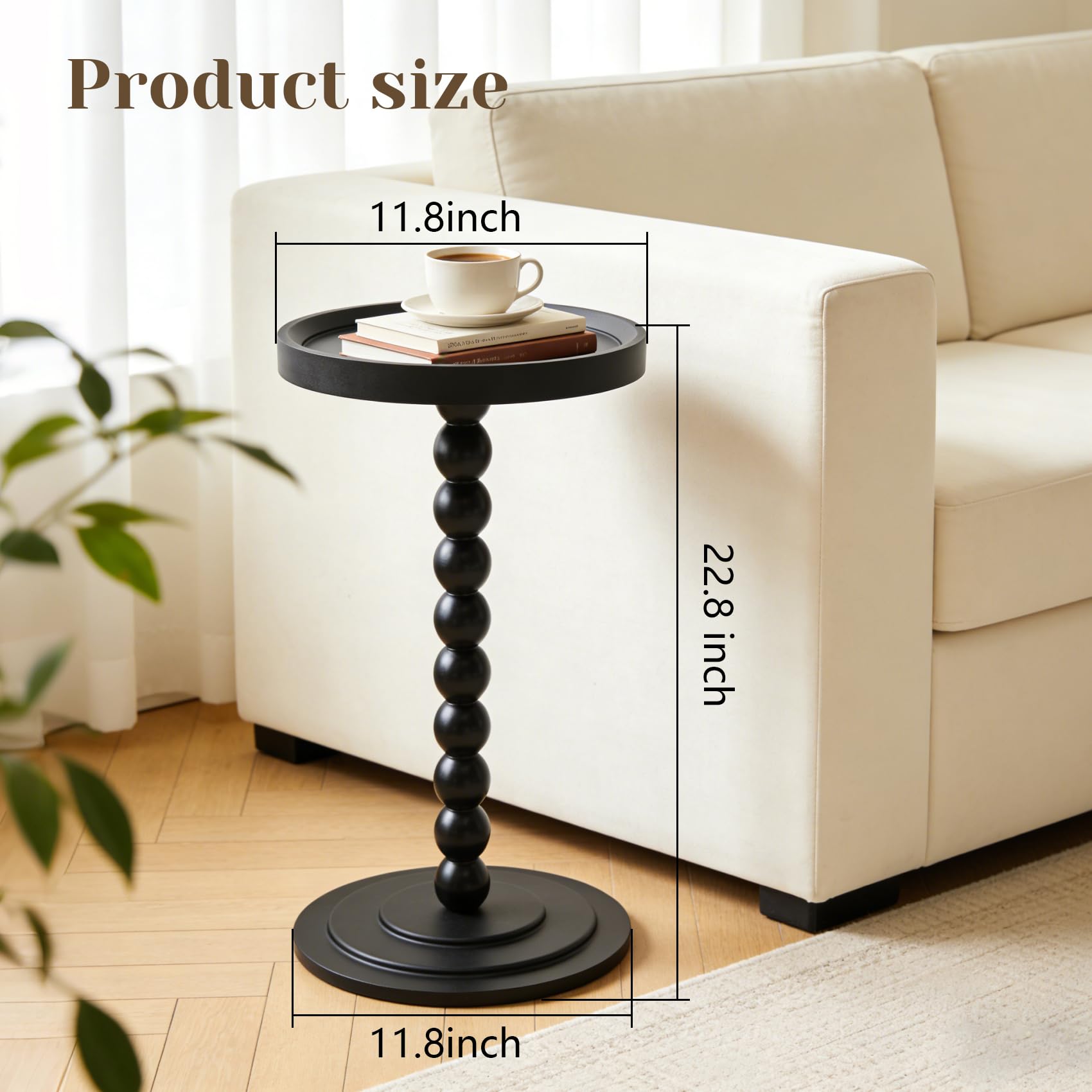 XUDREZ Petite table d'appoint moderne avec broche vintage, petite table basse ronde pour salon, chambre à coucher, canapé, baignoire (noir)