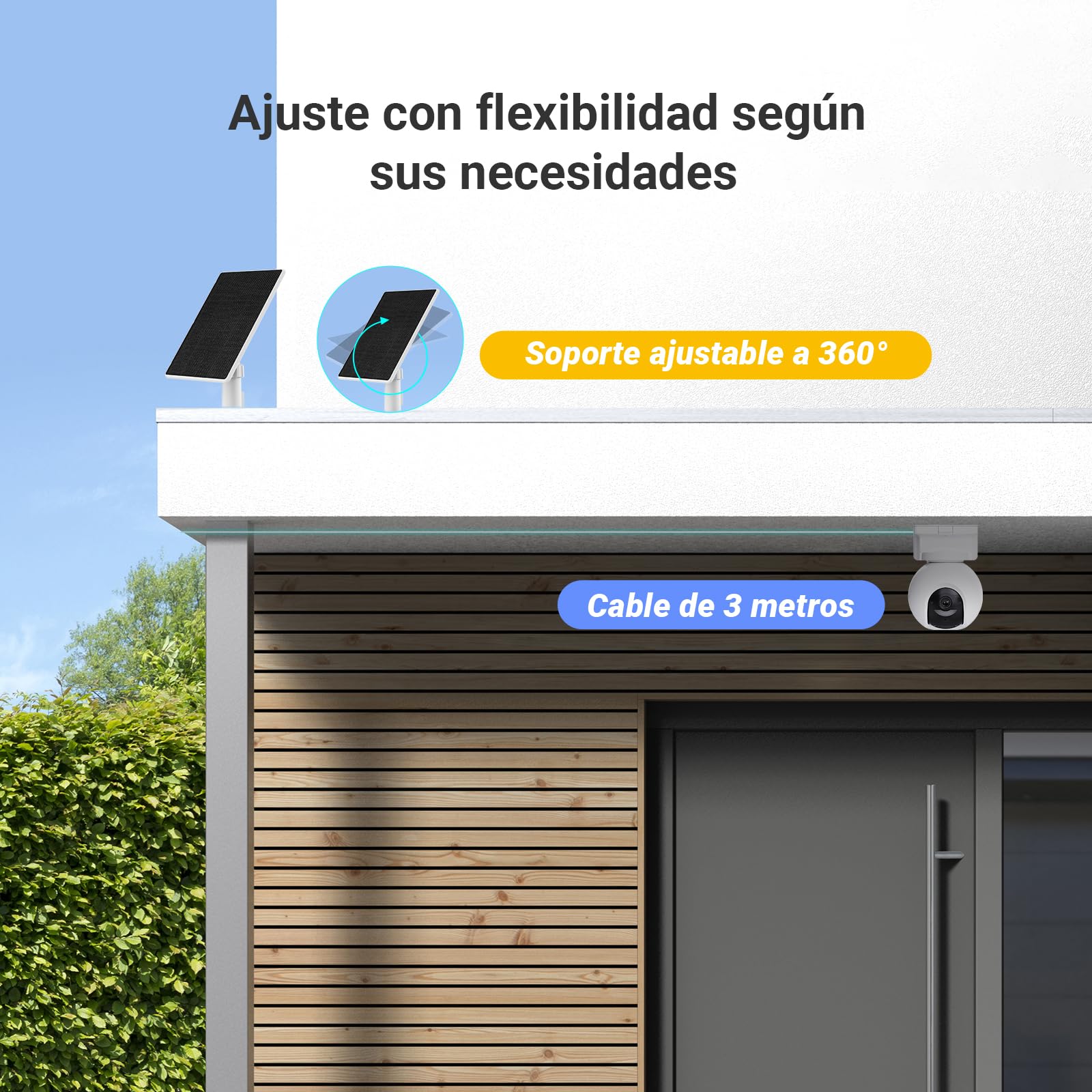 EZVIZ Panel Solar Fuente de Alimentación con Puerto Tipo C, para Cámaras Vigilancia WiFi Exterior con Batería, Impermeable, Montaje Ajustable, 8W, Fuente de Alimentación Continua (con Cable de 3m)