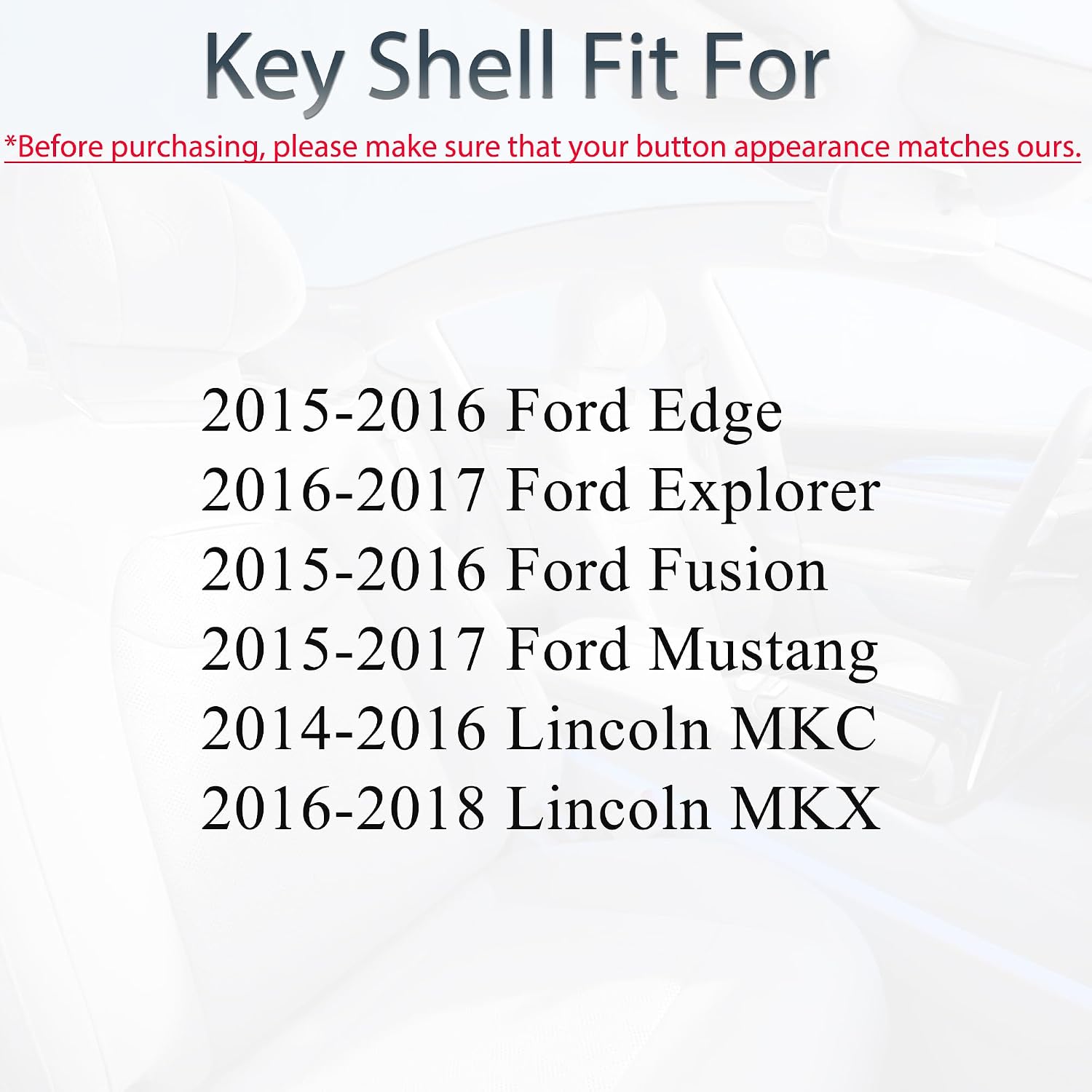 SUPALAND Key Fob Shell Case Replacement Fits for Ford Explorer Edge Fusion Mustang Lincoln MKC MKX 2015 2016 2017 2018 Keyless Entry Remote Control 4 Button Pad Cover M3N-A2C31243800