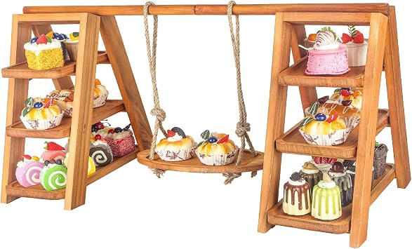 Wisreach Wooden 3 Tier Cupcake Stand, Rustic Cupcake Display Stand for Dessert Table, Foldable Serving Tray Tower for Party, Wedding, Birthday, Baby Shower, Holiday Events