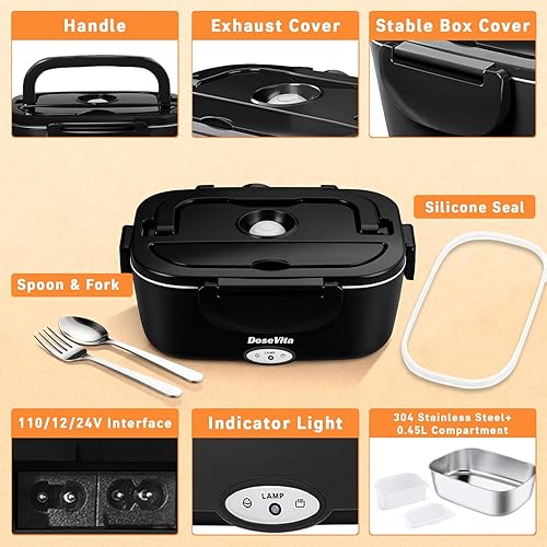 Miniatura 7 de Fiambrera eléctrica para adultos, lonchera térmica de 80 W, 1.5L, acero inoxidable 304, calentador de alimentos portátil, 1224110 V, lonchera