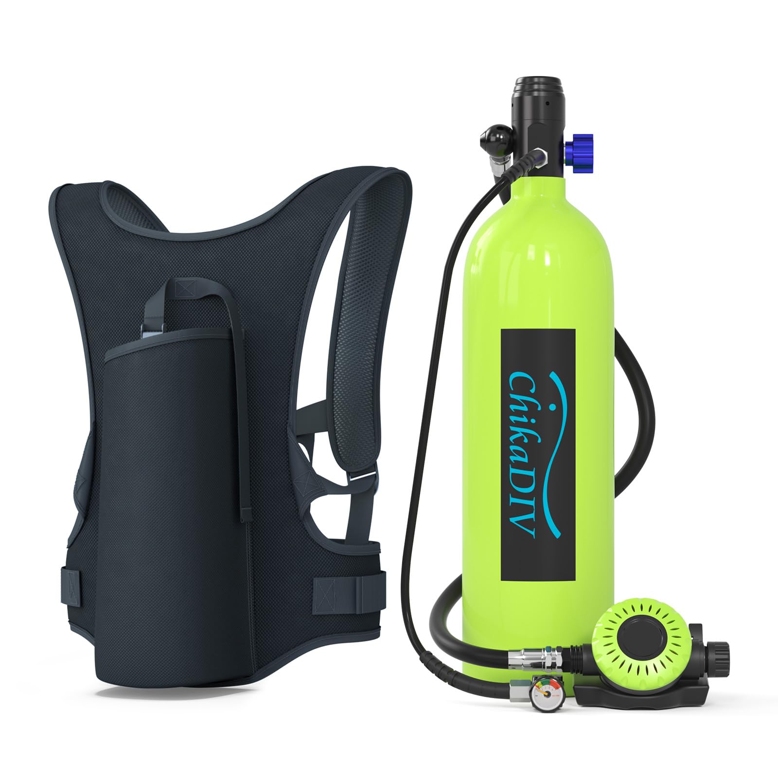 CHIKADIV Mini Scuba Tank 1.9l Lung Tank Scuba Tank for Adult Dive Portable Scuba Diving Tank for Underwater Entertainment, Emergency Rescue A Green