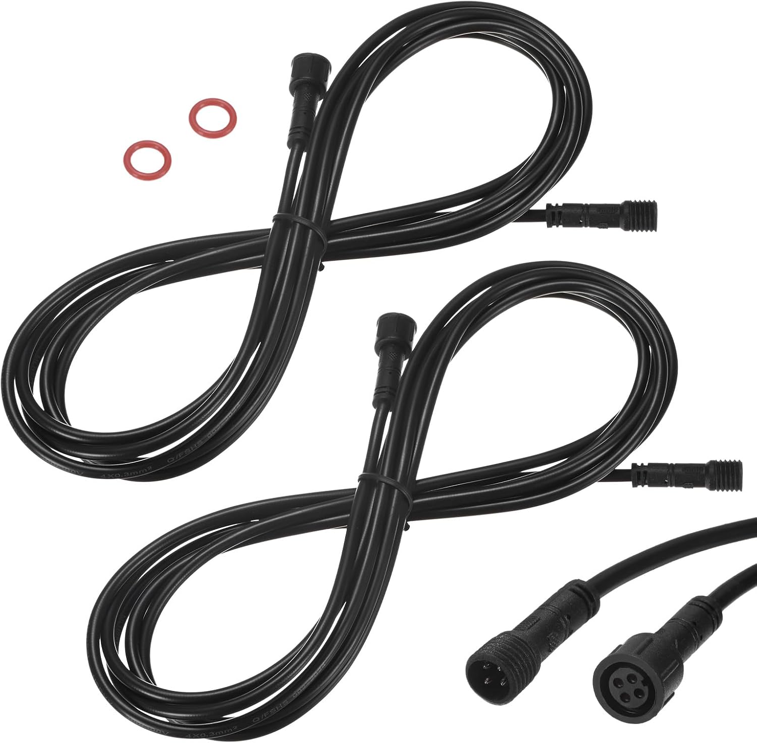 M METERXITY 2-Pack Waterproof Extension Cable, 4 Pin 9.84 Ft/3m Extension Cord Wire with 22AWG IP67 Male and Female Connectors for Outdoor Spotlights/LED Deck Lights [Black]