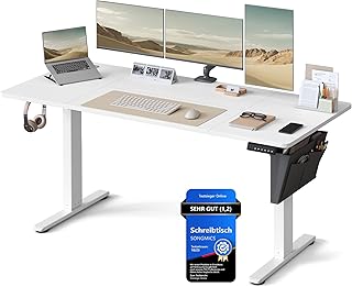 SONGMICS Höhenverstellbarer Schreibtisch elektrisch, 160 x 70 cm, stufenlos verstellbar, Memory-Funktion mit 4 Höhen, wolkenweiß LSD136W01