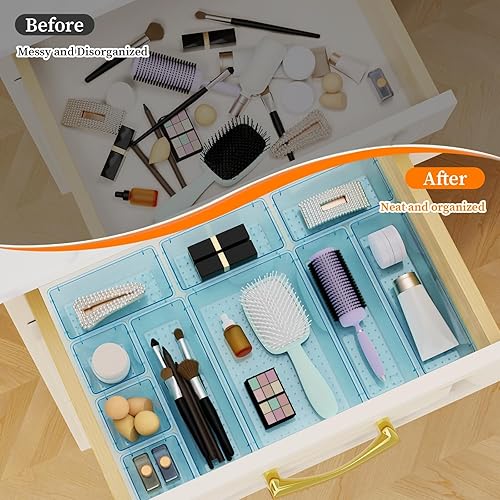 Miniatura 5 de Juego de 32 organizadores de cajones de plástico transparente, bandejas organizadoras de tocador de 4 tamaños y contenedores de almacenamiento para