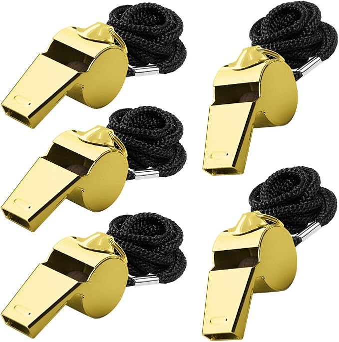 Silbatos de acero inoxidable 5 unidades con cordón miniatura 2