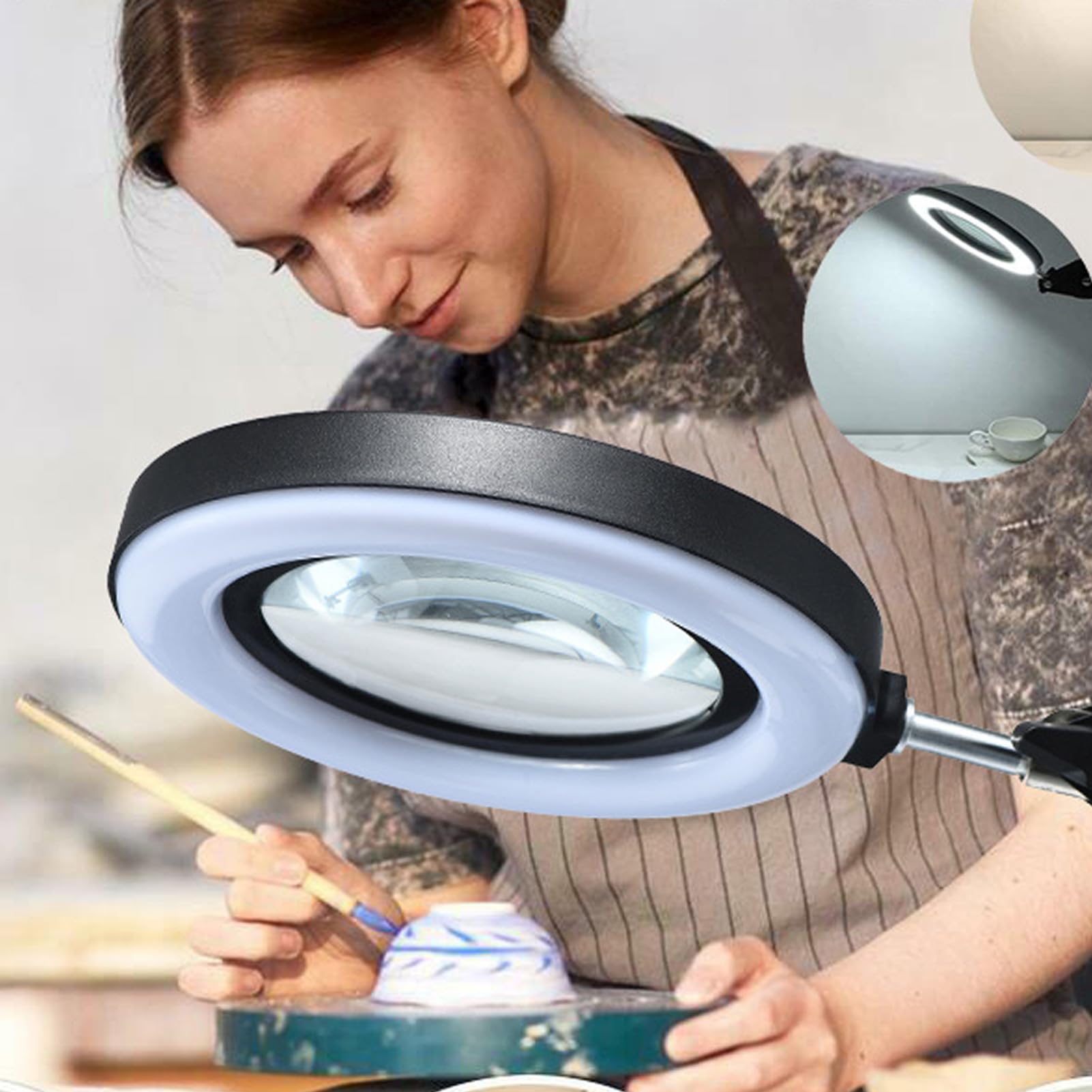 Lampe de Réparation LED, 3 Couleurs, Loupe 10X avec luminosité Réglable, Verre en Acier Inoxydable pour la Lecture de Livres (BLACK)
