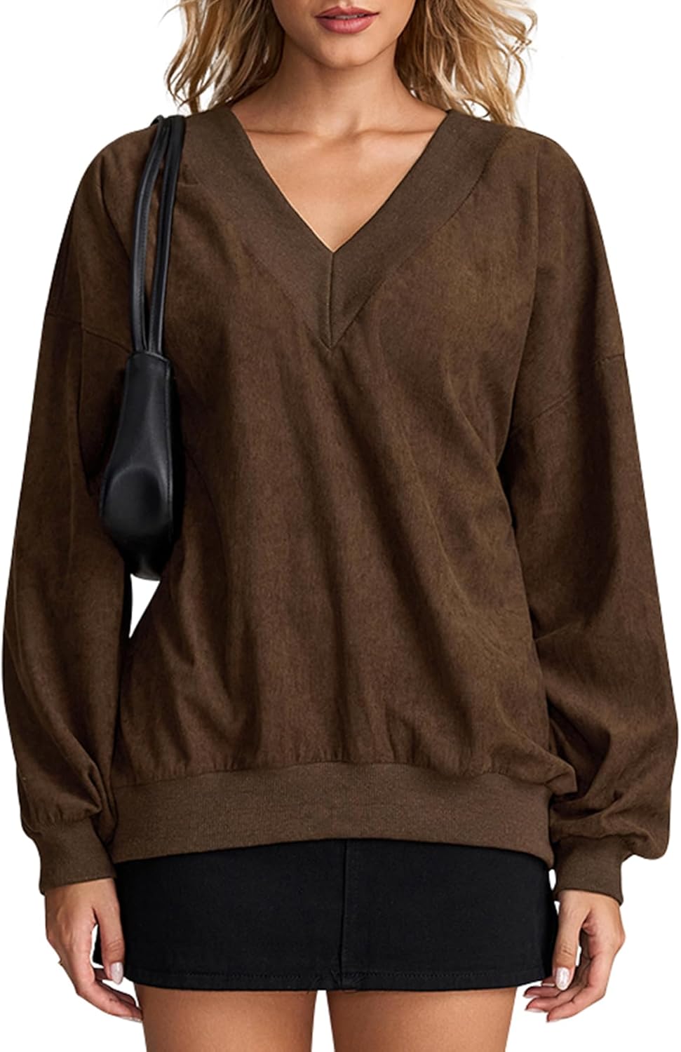 KUTUMAI Women Oversized Pullover Sweatshirts V Neck Fall Trendy Knit Cozy Sweater Top Winter Clothes Fashion Outfits