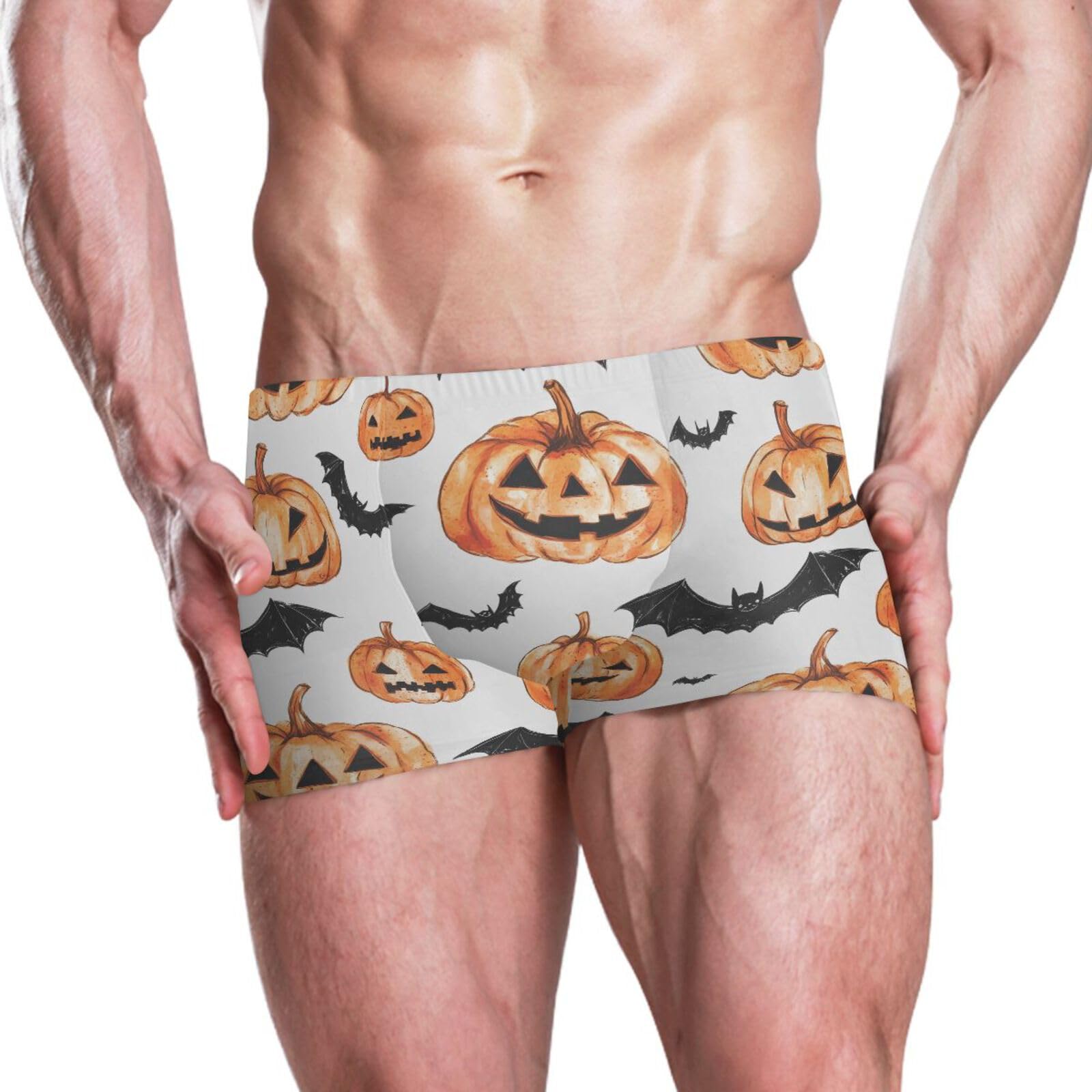 UMIRIKO Halloween Pumpkins Bats Mens Swim Trunks Swimwear Bathing Suit Swim Brief Square Leg Board Short S-3XL 202c0015