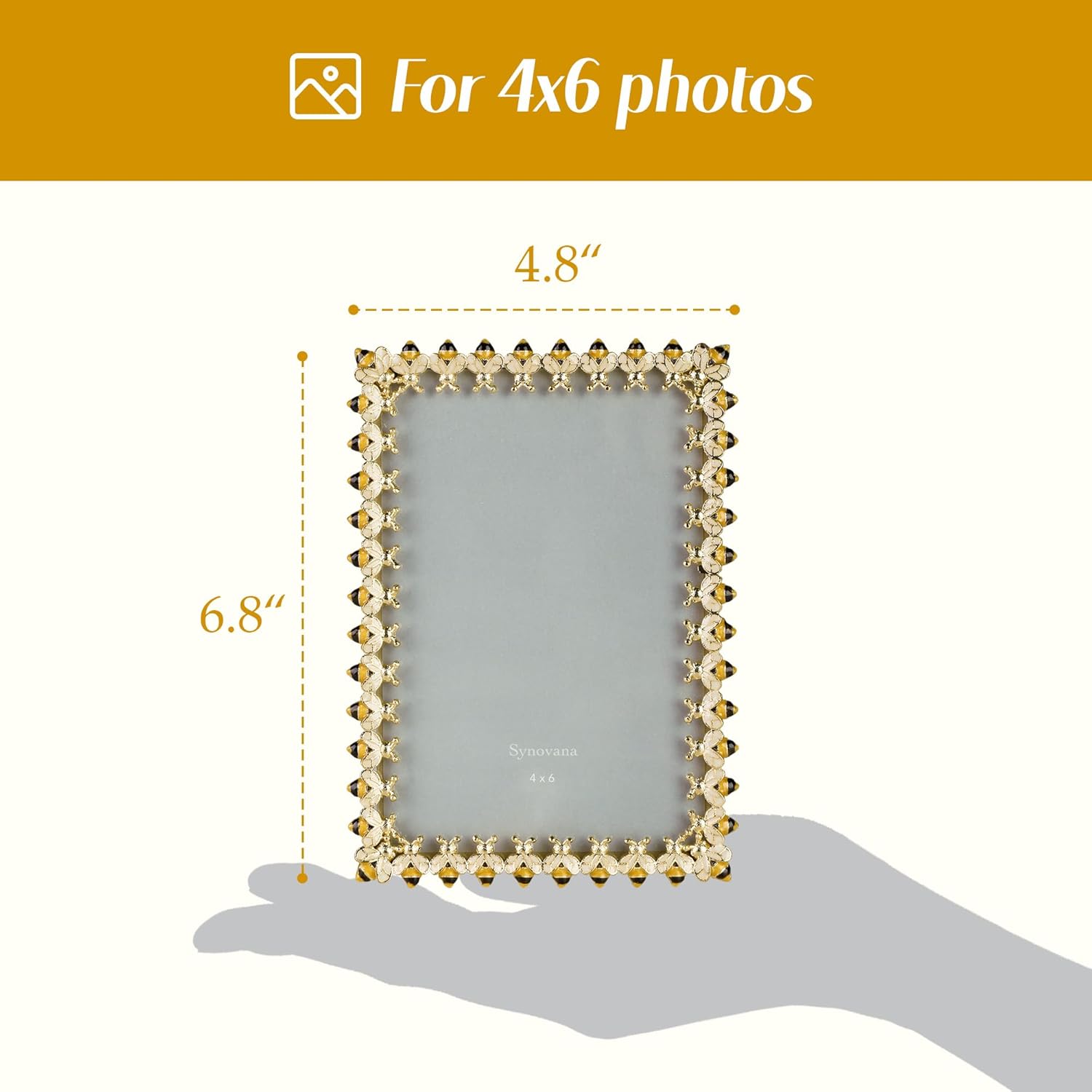 Gold Bee Picture Frame for 4x6 Photos – Elegant Decorative Bumble Bee Photo Frame Accents – Thoughtful Gift for Her Wedding Anniversary or Nature-Inspired Home Décor