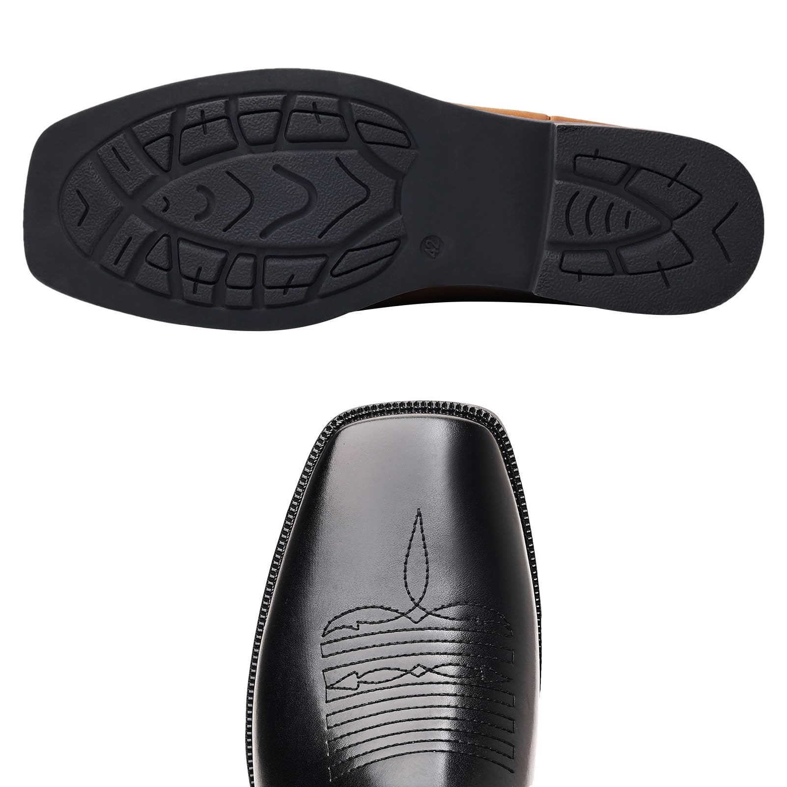 ANUFER Hommes Bout Carré Mi-Mollet Occidental Cowboy Bottes | Vintage Brodé, Slip-On, Couleur du Pinceau, Talon Carré de 3cm, Chaussures Habillées Montantes