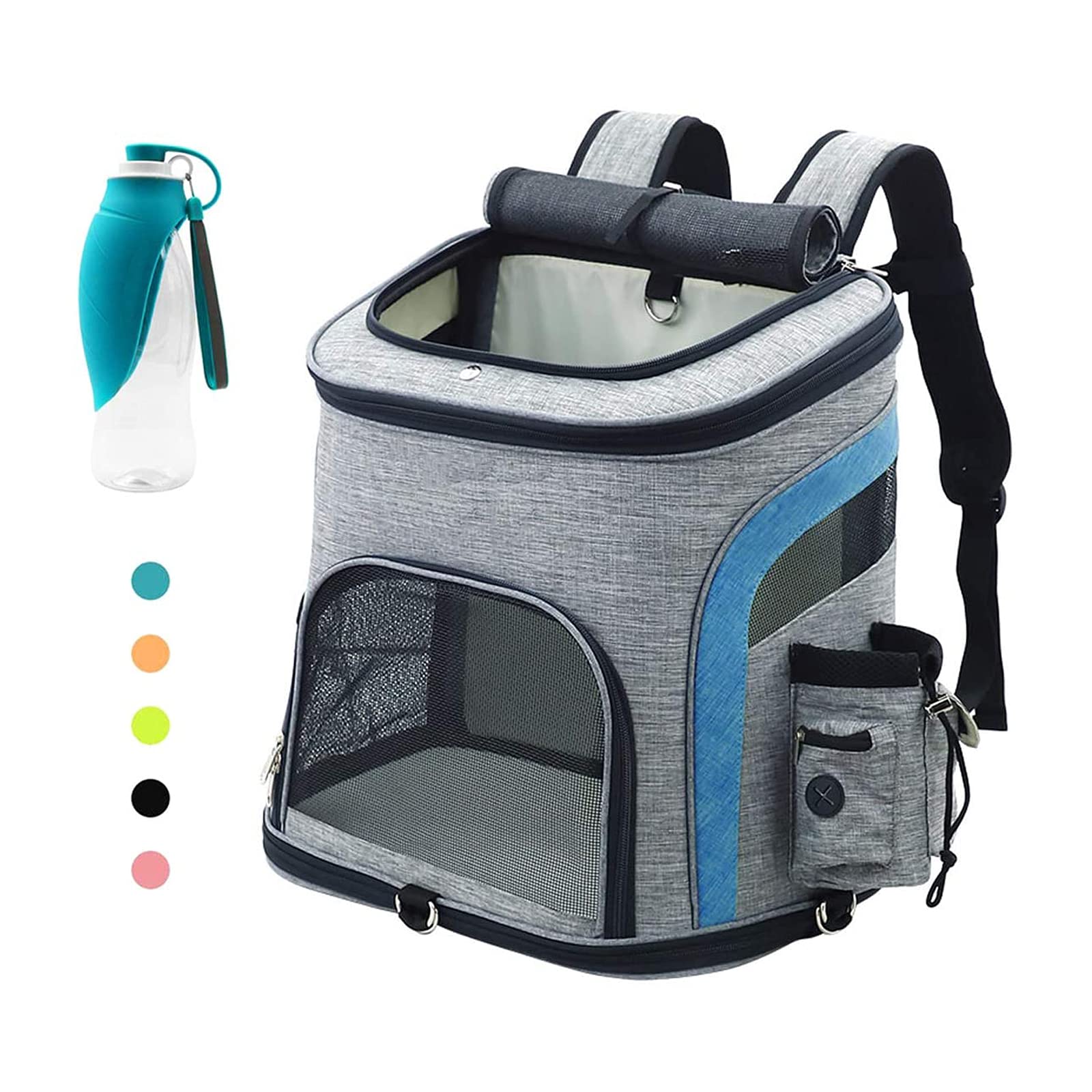 Sac à dos de transport pour chat et chien léger taille L avec tasse d'eau bleue