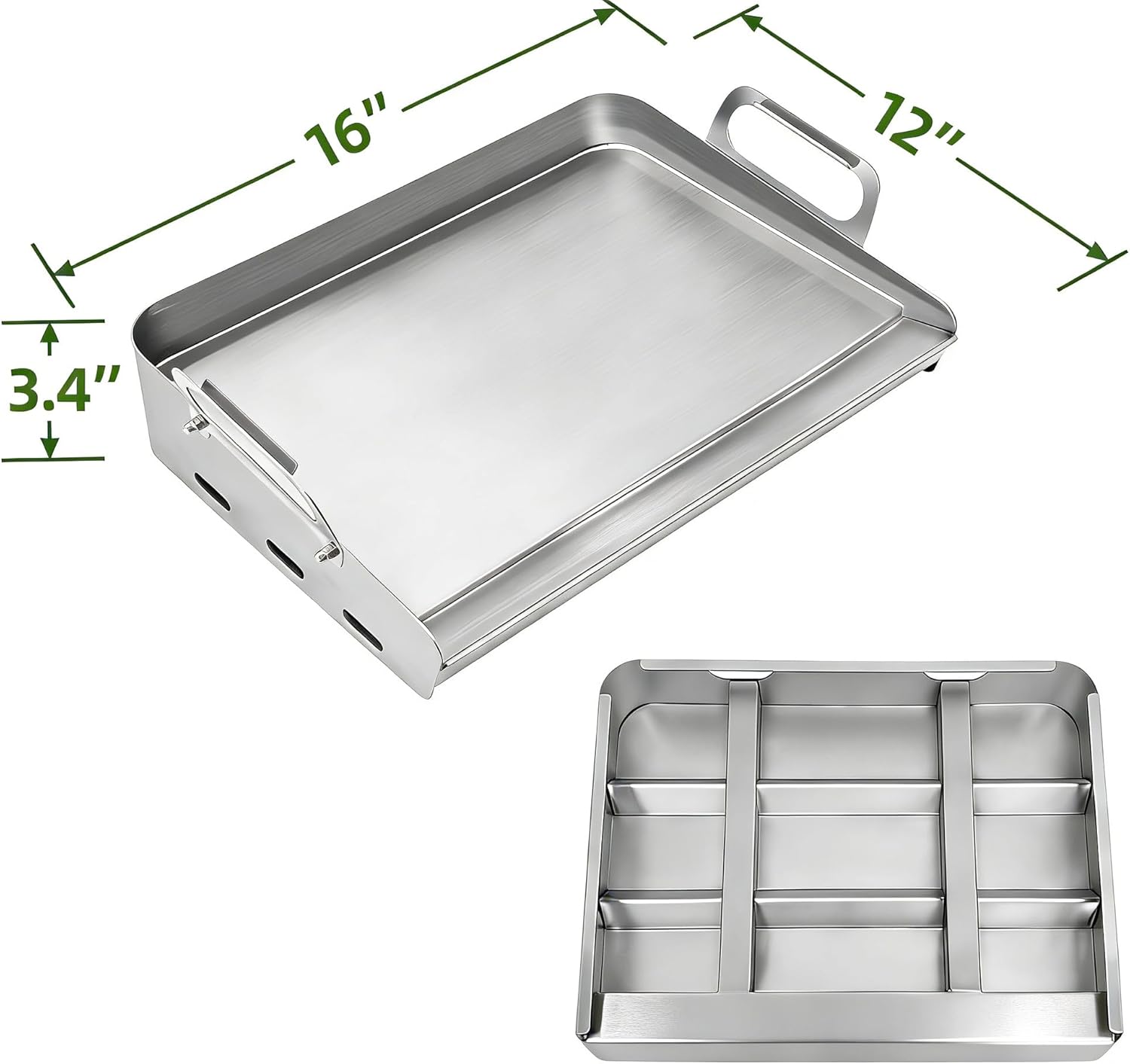 Upgraded Griddle for Gas Grill, Flat Top Griddle with Non-Stick, Heat Evenly Stainless Steel Griddle, Heat Resistant, No warps, Perfect for Gas/Charcoal Grill, Camping, Tailgating Parties - 16"X12"