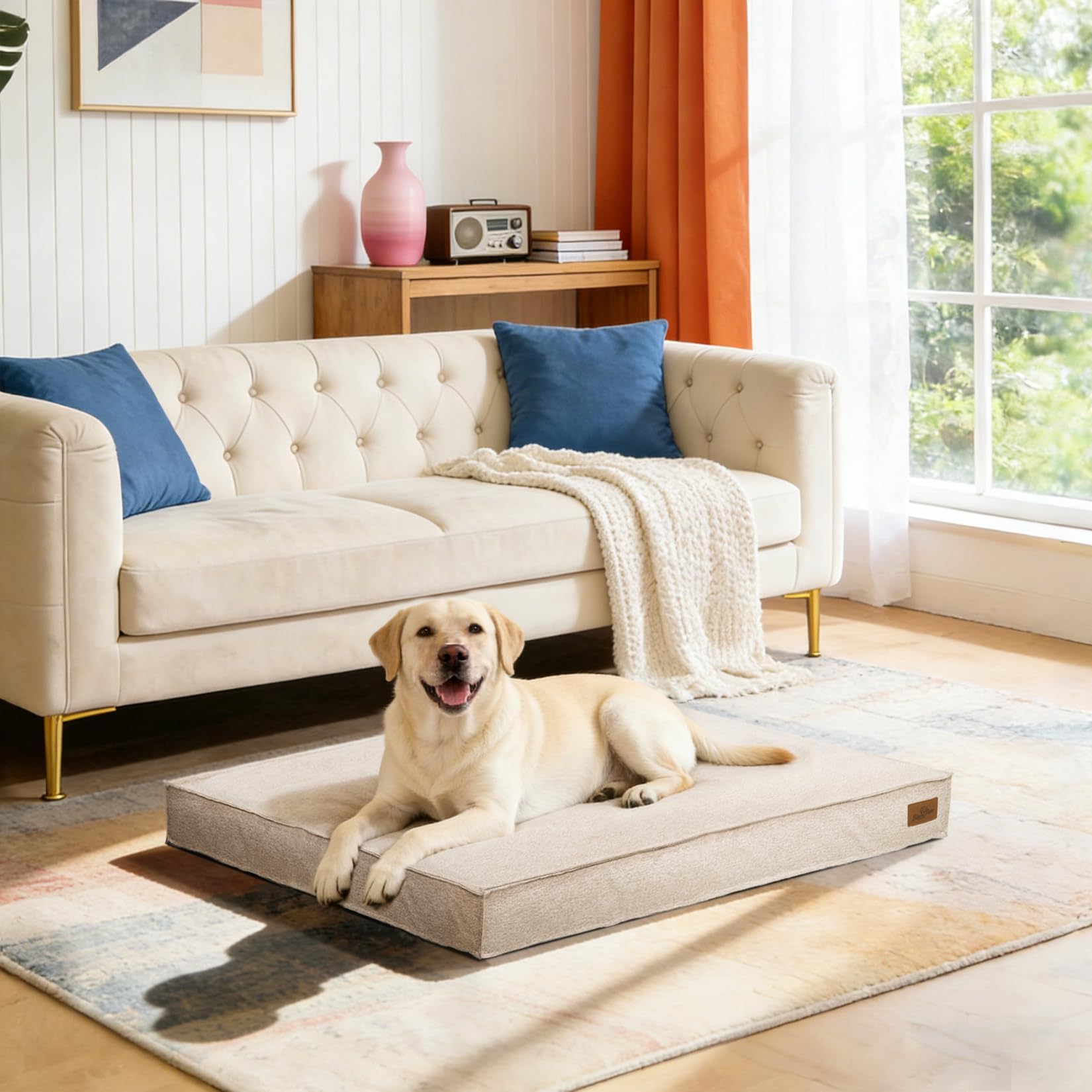 BingoPaw Lino Cuscino per cani Estivo Taglia Grande Letto cani Sfoderabile | XXL Estate Cuccia Traspirante Lavabile 118x89x12cm