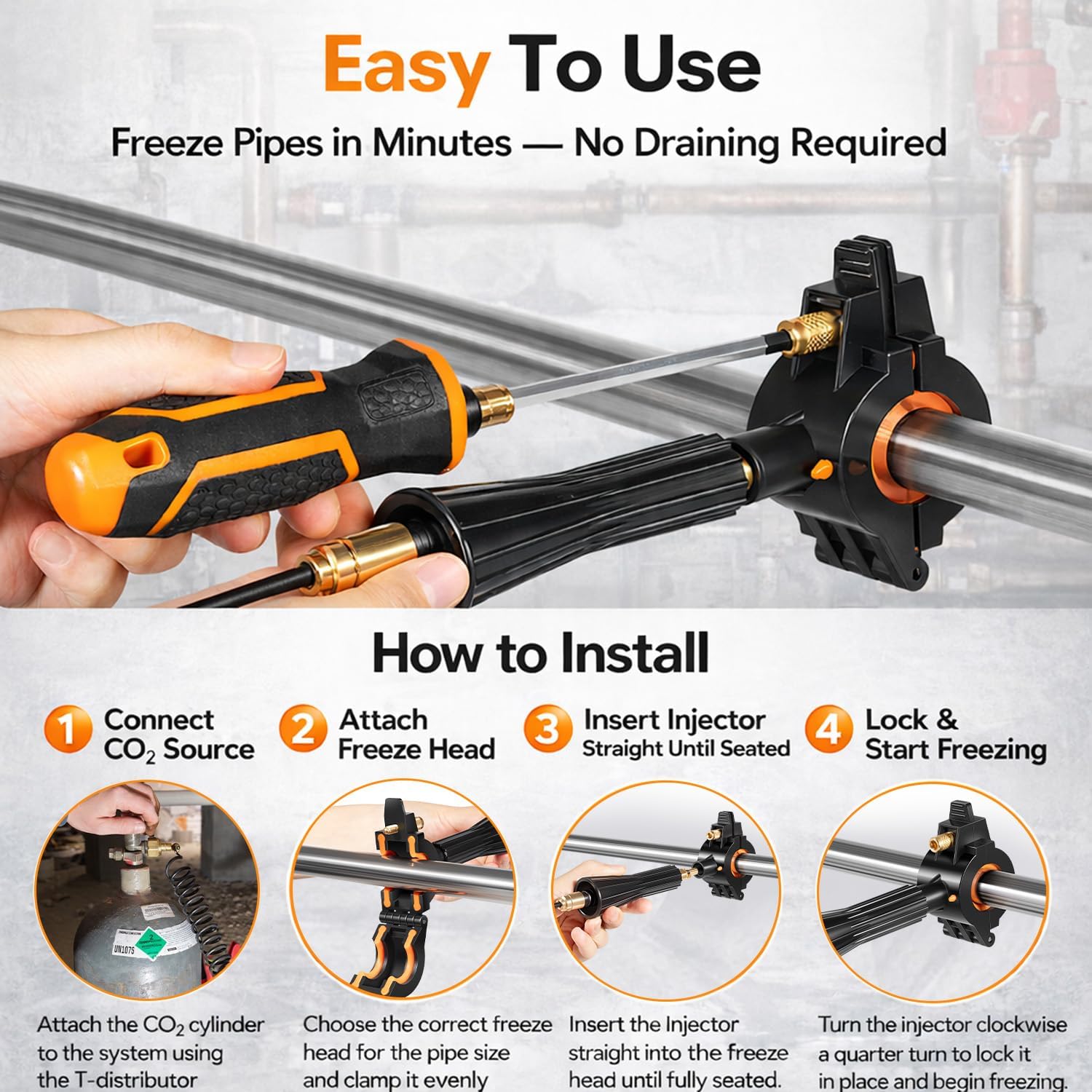 CST2 General Cold-Shot Pipe Freeze Kit, Tube Wire Plumbing Freezes Pipes from 1/8 to 2 Inch, CO2 Water Pipe Plumbing Line Freezing Repair Kit for Copper Steel Aluminum Cast Iron