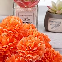 Vista 6 de 100 piezas de flores de caléndula naranja, caléndula Día de los Muertos, decoraciones de seda artificiales, caléndulas artificiales naranjas, cabeza