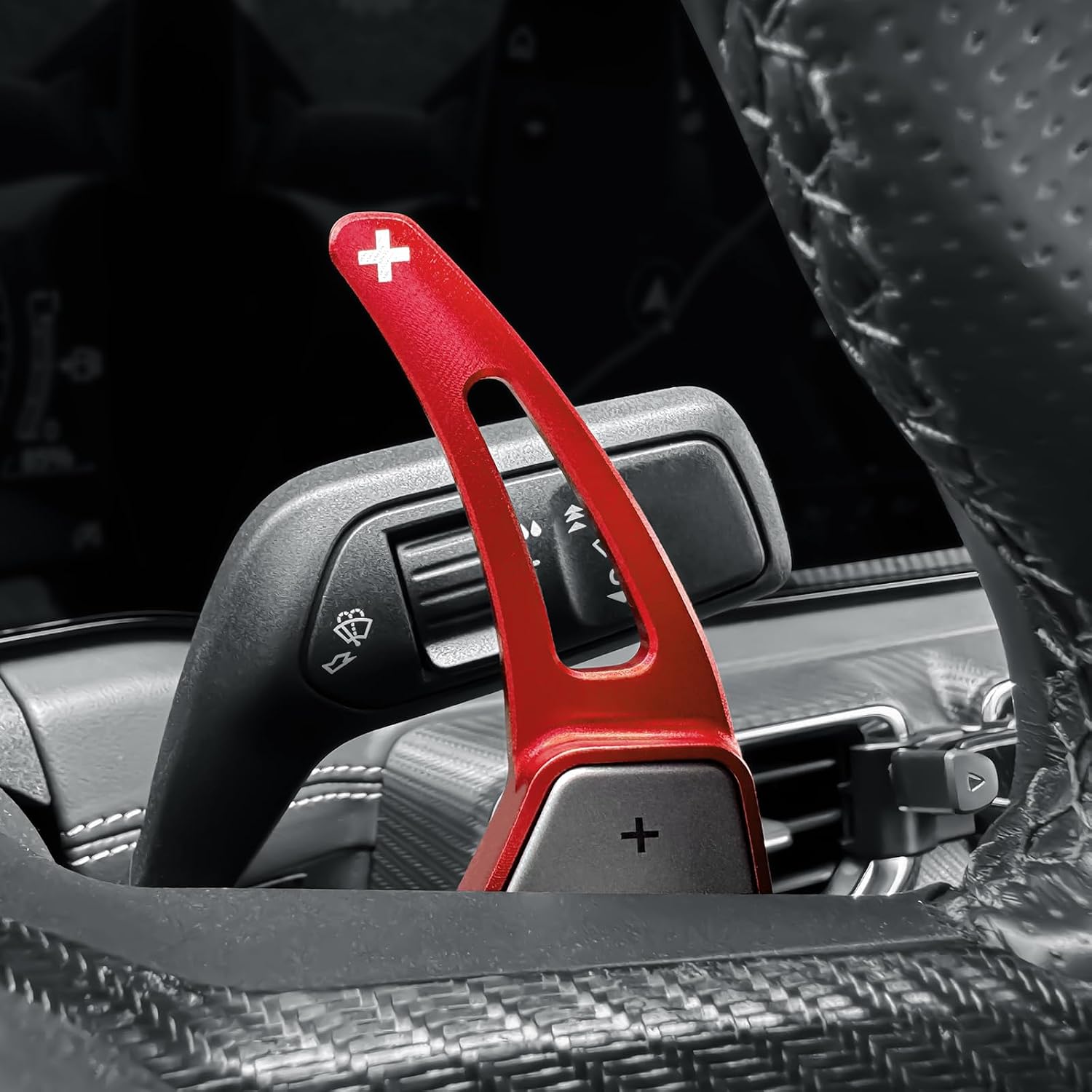 KUNGKIC For Ford Mustang 2024 2025 Aluminum Alloy Steering Wheel Paddle Shift DSG Extensions Decoration Interior Accessories 2 PCS (Red)