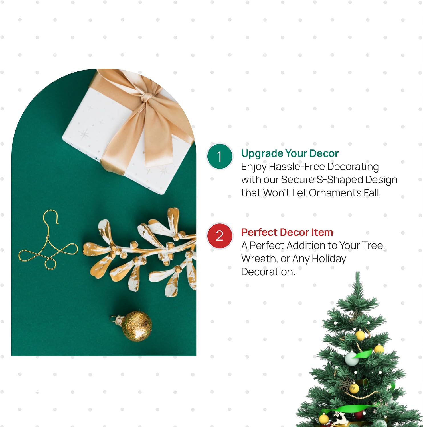 Special Hangers Christmas Ornament Hooks - Set of 25 Gold Brass Crochets Stylisés Each Holds 3 for Hallmark Miniature QXM6502, QXM3246