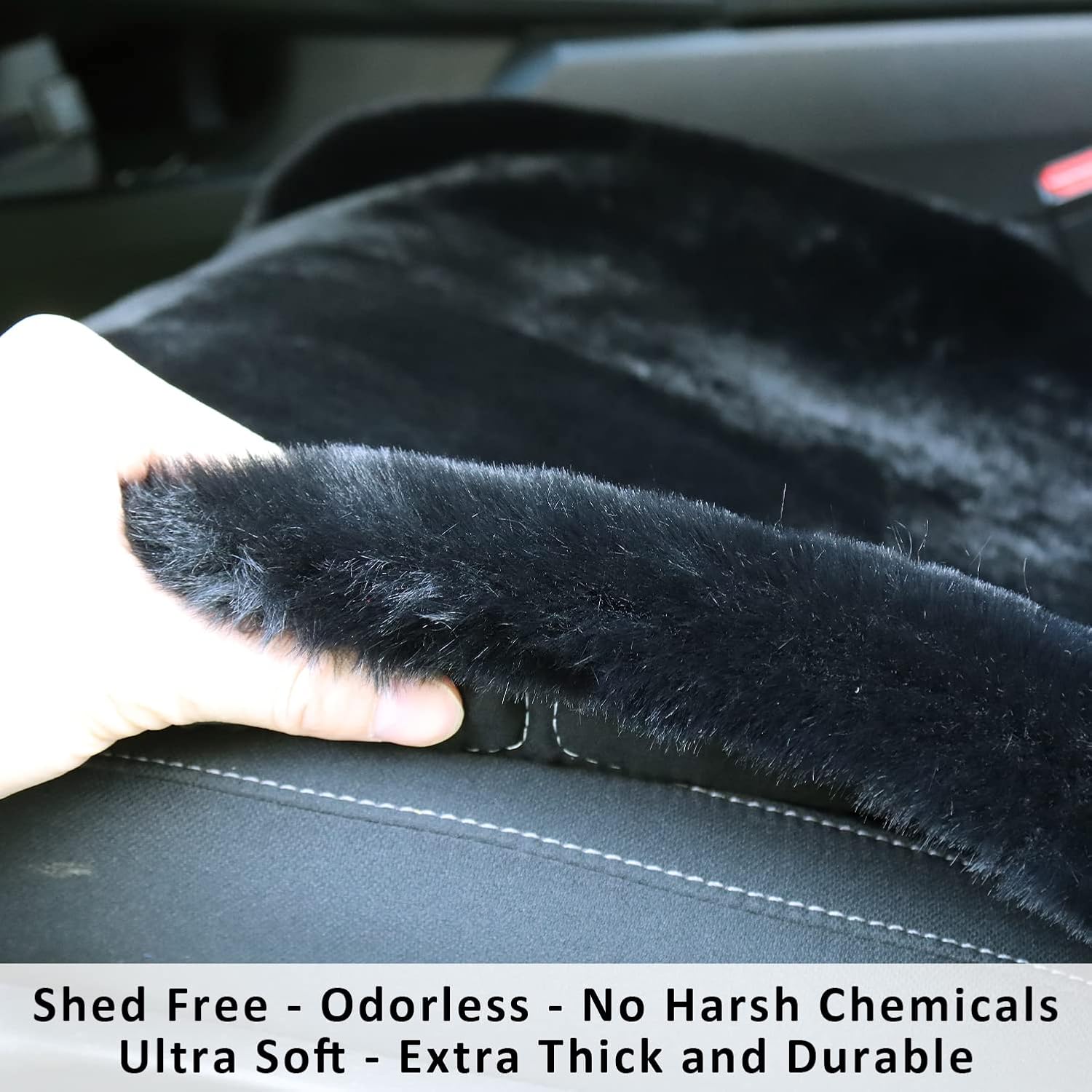 Champlus Silky Fur Car Seat Cover, Universal Fit Faux Sheepskin Automotive Cushion, 1pc, Black