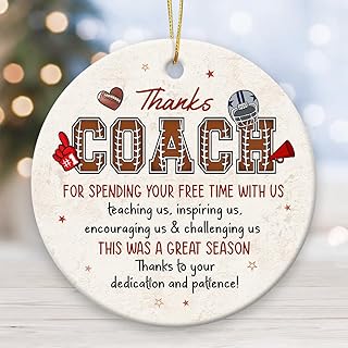 Football Coach Christmas Ornament 2025 - Football Coach Thank You Gifts for Men Women, Double - Sided Ceramic Sports Ornaments for Christmas Tree, Inspirational Gifts for Coaches Leader Mentor