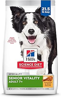 Hill's Science Diet Senior Vitality Adult 7+ Dry Dog Food, Chicken & Rice, 21.5 lb. Bag