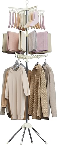 Vista 14 de Tendedero plegable para ropa de 74.8 pulgadas, 2 niveles, con riel giratorio para 54 piezas de ropa, ahorro de espacio, interior, acero inoxidable