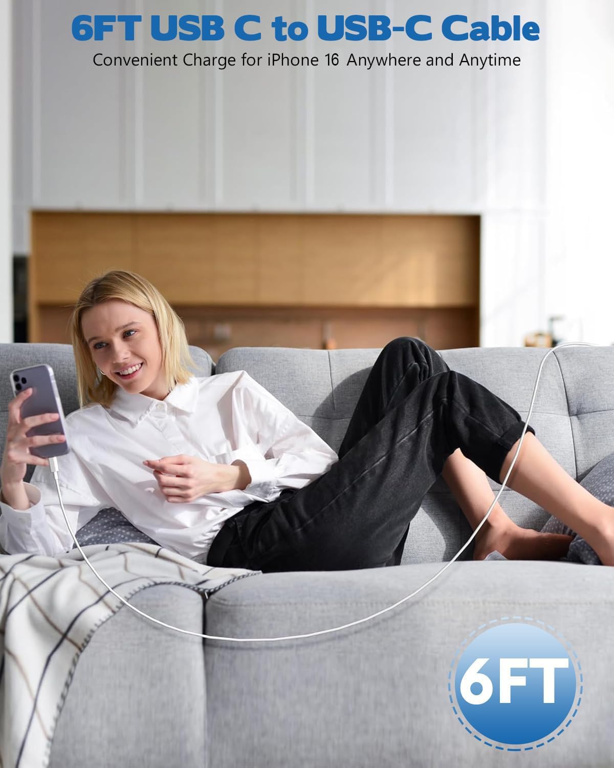 USB C Charger for iPhone 16/15 Charger Fast Charging,Type C Charge Apple Fast USB C Wall Chargers Block Adapter 6FT Long USBC Charging Cable Cord for iPhone 16 Pro Max/iPhone 15 Plus/iPad Pro/Air/Mini image 5 of 7 B0BJQFY6XX