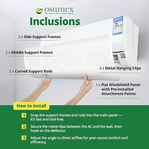 Miniatura 4 de Deflector de aire acondicionado para parabrisas de 35.4 x 10.6 in  Deflectores de ventilación de aire de CAcalentador ajustables, unidad de pared