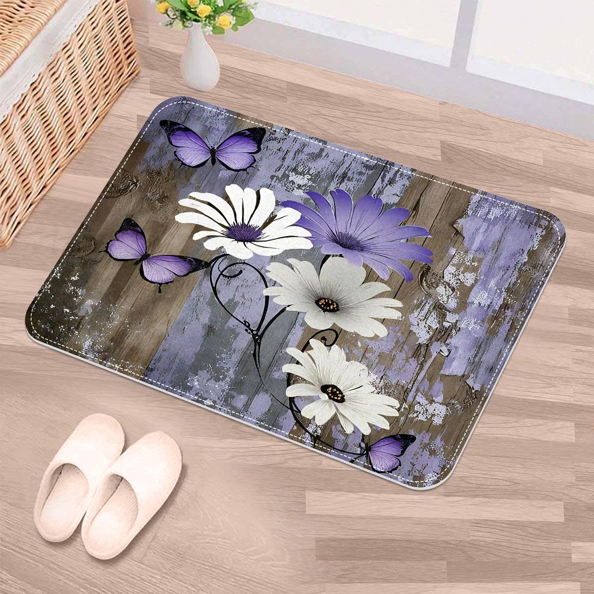 Felpudo rústico de margaritas 50x80 cm lavable para puerta delantera