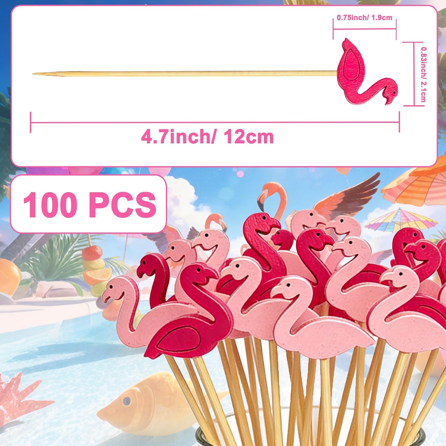100 Pcs Pink Flamingo Cocktail Picks, Flamingo Toothpicks for Appetizers