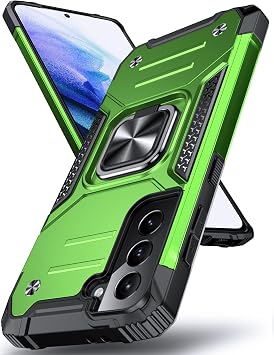 DASFOND Designed for Galaxy S21 Case with Stand, 360 Rotatable Metal Ring Kickstand Military Grade Impact Resistant Shockproof Protective Phone Case Cover for Samsung Galaxy S21, Grass Green