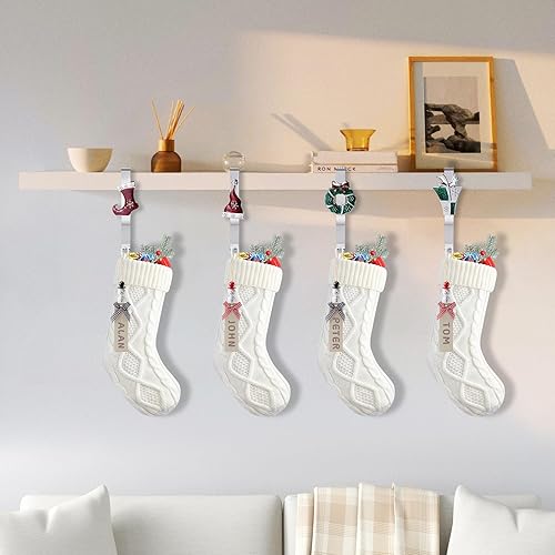 Miniatura 4 de Christmas Stocking Holders for Mantles Set of 4, Colorful Stocking Hangers for Fireplaces, 4 Pack Non-Slip Stocking Hooks for Mantle, Stocking,