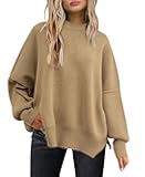 Women's Batwing Sweater Oversized Knit Pullover with Side Slits Fall Casual Crewneck Top for Fashion Outfits