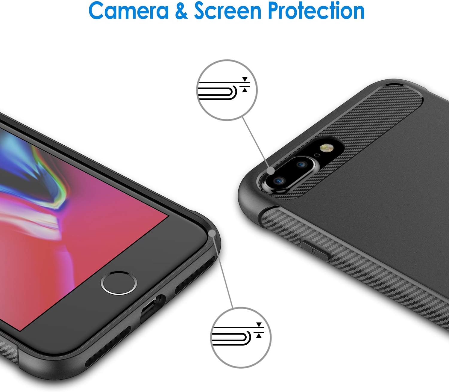 JETech Case for iPhone 8 Plus and iPhone 7 Plus, Protective Cover with Shock-Absorption and Carbon Fiber Design, Black