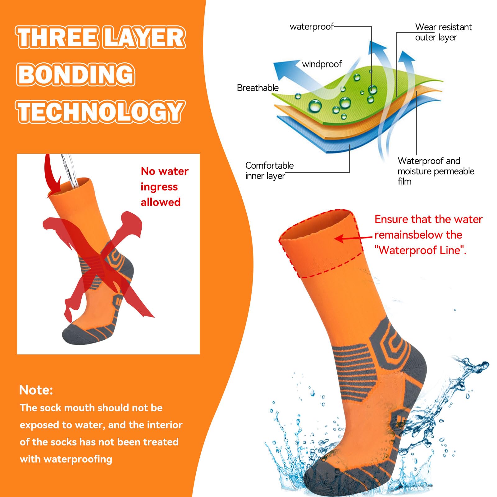 LEOSTEP Chaussettes imperméables pour homme et femme, chaussettes d'extérieur respirantes pour randonnée, patinage, ski, camping