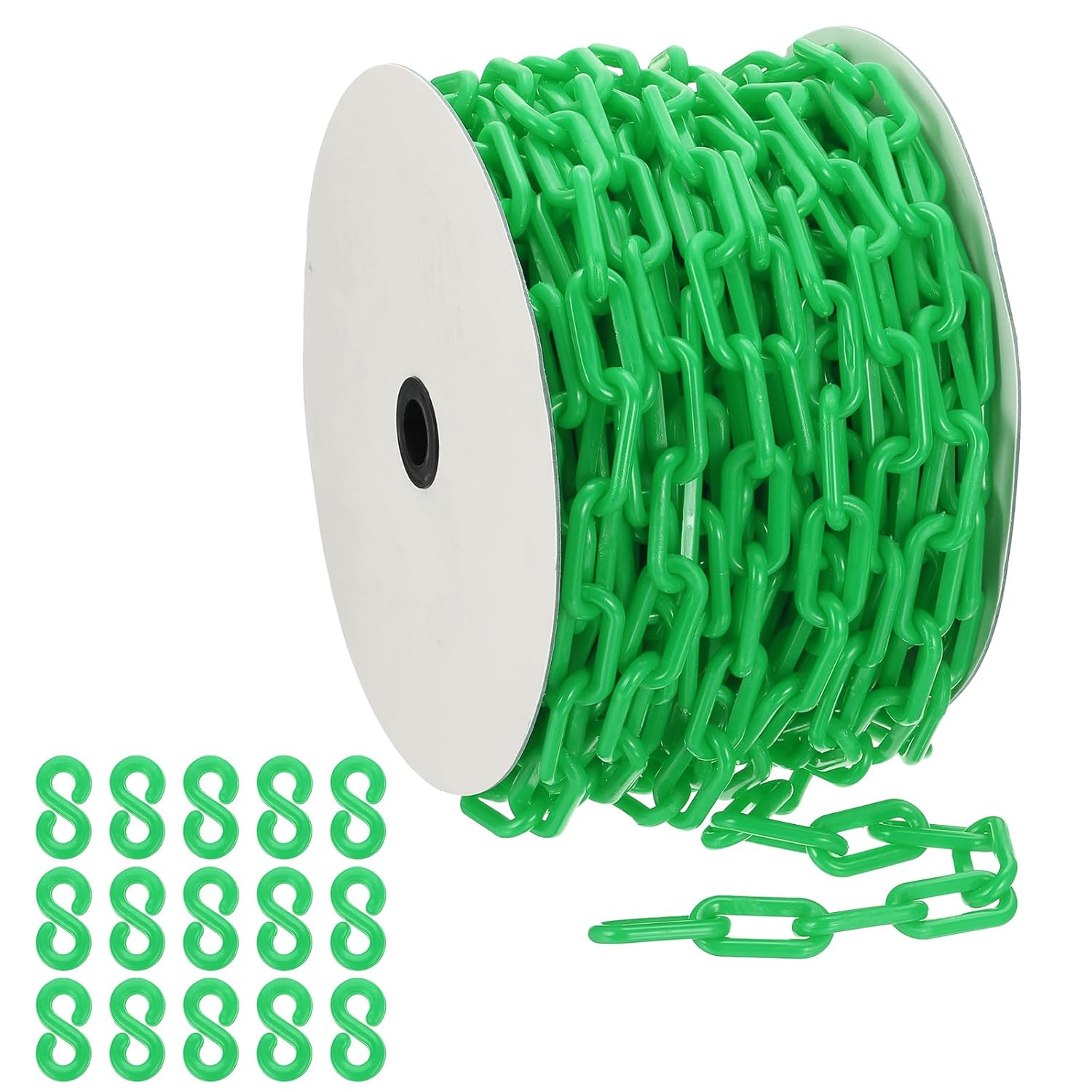 PATIKIL Green Plastic Chain, 92 ft 8mm Safety Barrier Chain Large Plastic Chain Long for Crowd Control, Queue Line, Parking, Fence, Gate, Concert, Construction Site Decoration