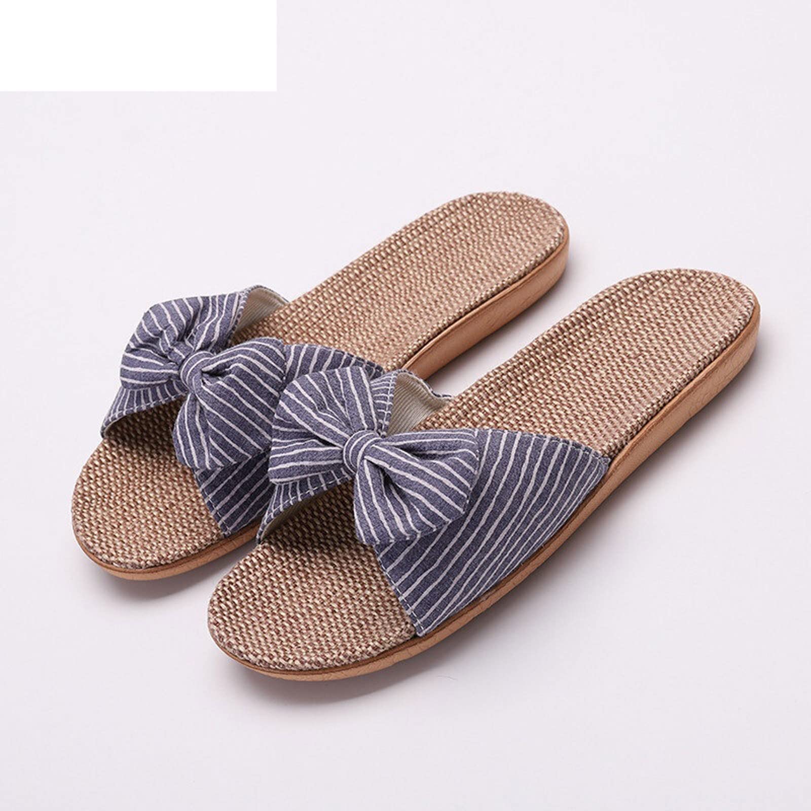 Pantuflas para mujer y mujer, informales, a rayas, con lazo floral, sandalias planas para interiores y hogar, chanclas