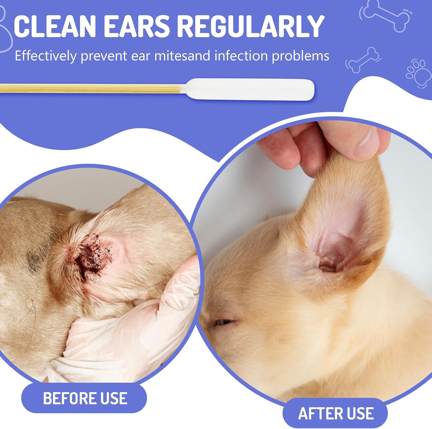 200PCS Professional Dog Ear Swabs in Box, 6" Long Cotton Swabs | Cotton Swabs with Bamboo Handle - Soft Cotton, Gentle and Lint-Free, Specially Designed Large Cotton Swabs for Dog Ear